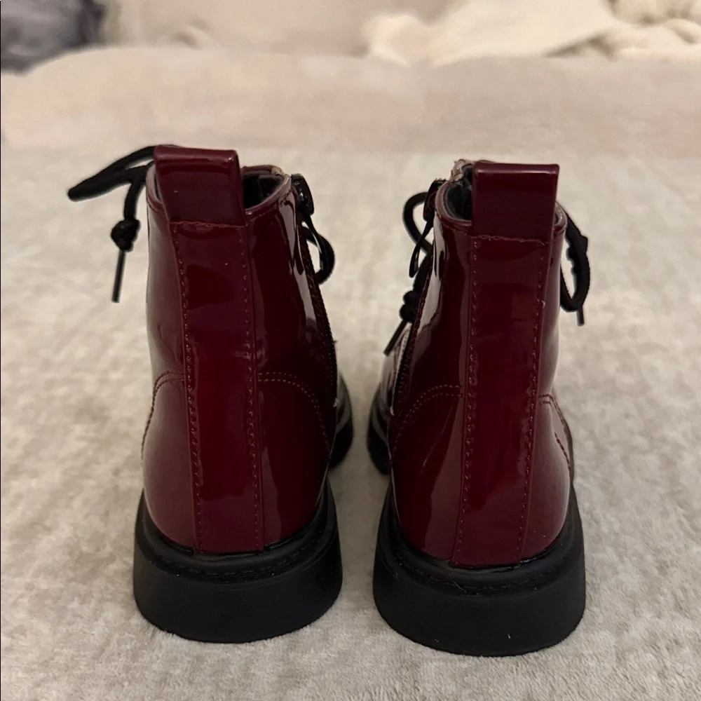 Children's Glossy Maroon Lace-Up Boots